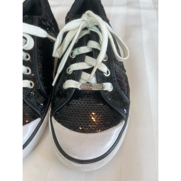 Coach Barrett Black Sequin Lace-Up Sneakers - Picture 3 of 12